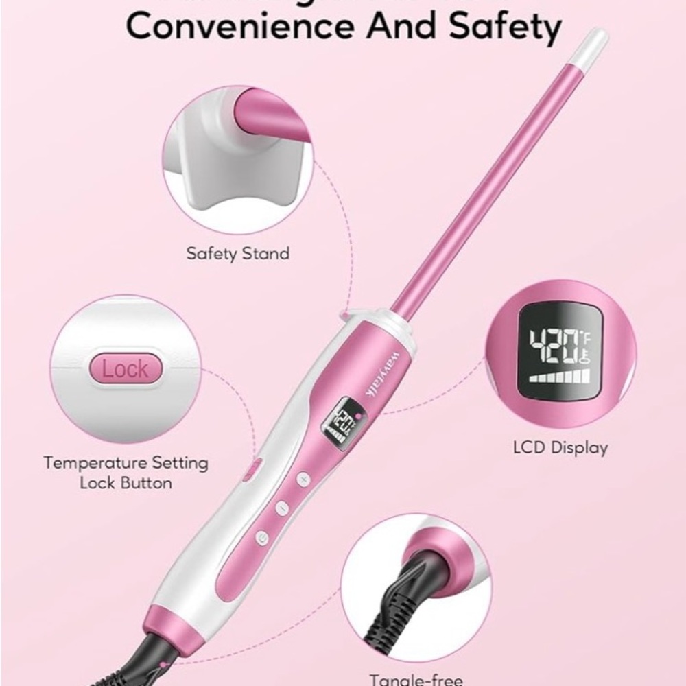 Wavytalk 3/8” barrel, Pro Curling Wand, in pink (NIB)  MSRP $37 - Picture 7 of 7